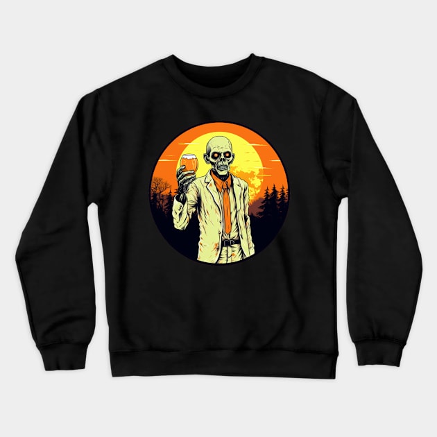 Happy Halloween Funny Zombie Drinking Beer Crewneck Sweatshirt by starryskin